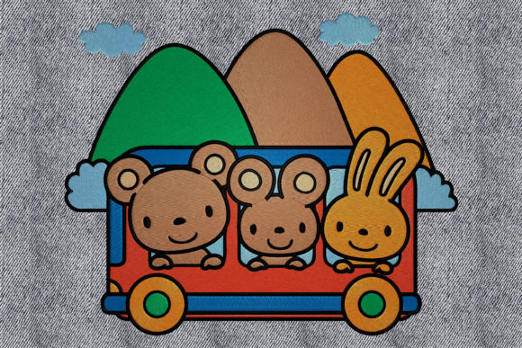 Happy Animals Wagon Embroidery Design