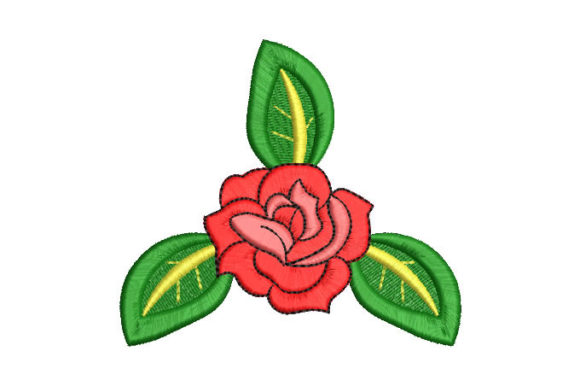 Rose with Green Branches Embroidery Design